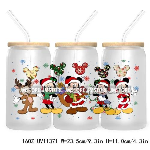 Cute Kids Cartoon Character With Christmas Lights Tree Xmas Holiday UV DTF Transfer 16OZ Libbey Glass Can Wrap Ready to Apply