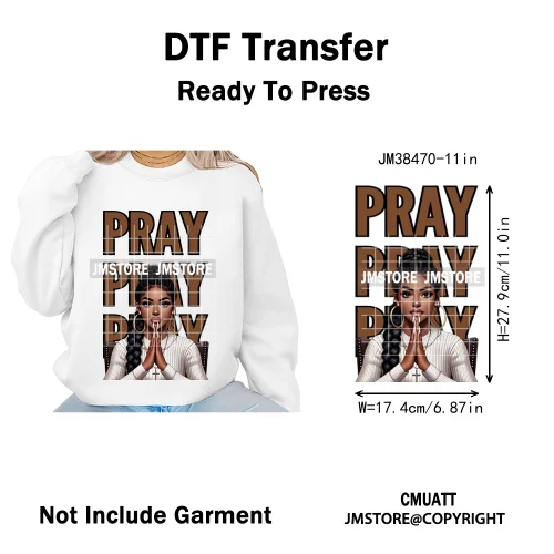 Pray Jesus Faith Trust Black Woman Religious Blessed Thermal Designs Iron on DTF Transfers Stickers Ready to Press for Clothes