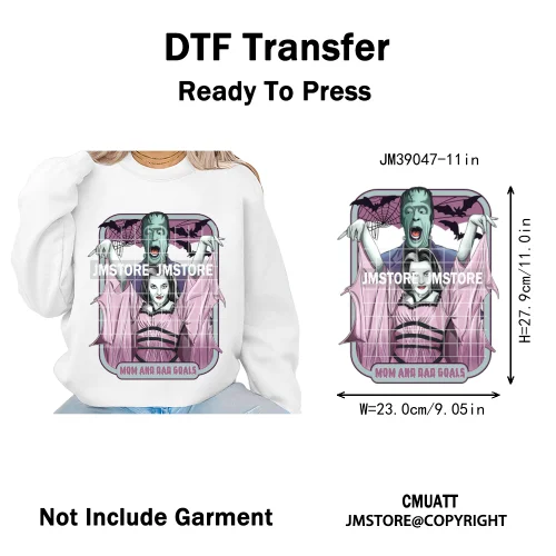 Horror Scary Killer Character Spooky Halloween Vibes Iron on DTF Washable Heat Transfer Stickers Ready to Press for Textile Bags