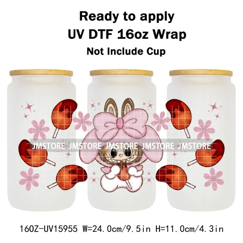 Cute Monster Doll Mexican Food Snacks UV DTF Wraps Transfer Stickers Waterproof High Quality For 16OZ Libbey Glass Can Tumbler