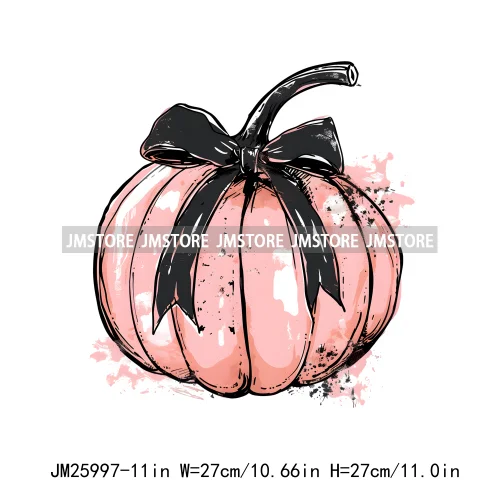 Colorful Gothic Girly Halloween Black Pumpkin Coquette Bow Decasl DTF Iron On Transfers Stickers Ready To Press For T-shirt Bags