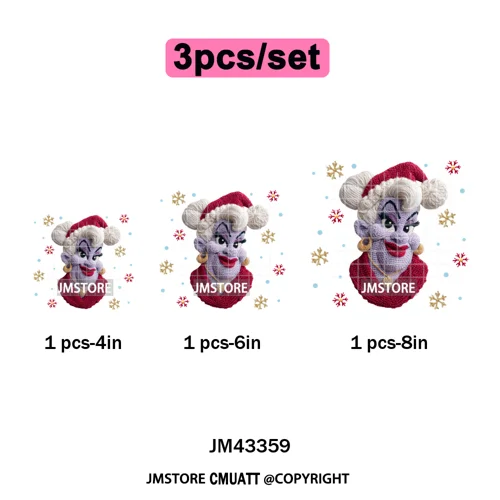 Cute Faux Knitting Yarn Princess Cartoon Character Christmas Holiday Iron on DTF Transfers Stickers Ready to Press for Hoodies