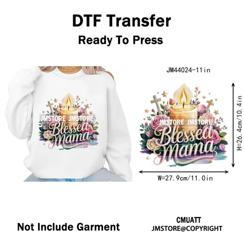 Latina Mom Mexican Virgen de Guadalupe Flower Mother's Day Iron on DTF Heat Transfers Stickers Ready to Press for T-shirts Bags