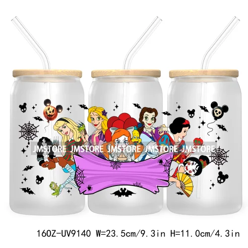 Mouse And Friends Halloween 16OZ UV DTF Cup Wrap Transfer Stickers Custom Labels Waterproof For Libbey Glass Can Magical Kingdom