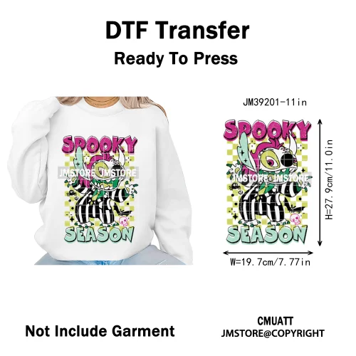 Funny Halloween Spooky Vibes Cartoon Characters Pumpkin Iron on DTF Washable Transfers Stickers Ready to Press for T-shirts Bags