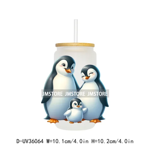 Penguin Family Coquette Bow UV DTF Transfer Stickers Decals Ready To Apply Waterproof For 16OZ Libbey Glass Can Cups Tumbler