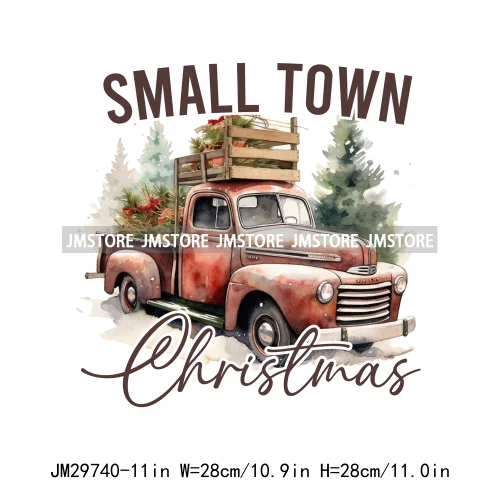 Small Town Fram Fresh Tree Christmas Merry Vibes Ho Ho Ho Santa Deer Iron On DTF Transfers Stickers Ready To Press For Hoodies