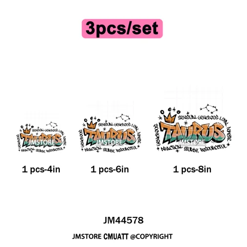 Zodiac Signs Graffiti Astrology Horoscopes Constellation  Iron on Washable DTF Transfer Sticker Ready to Press for T-shirts Bags