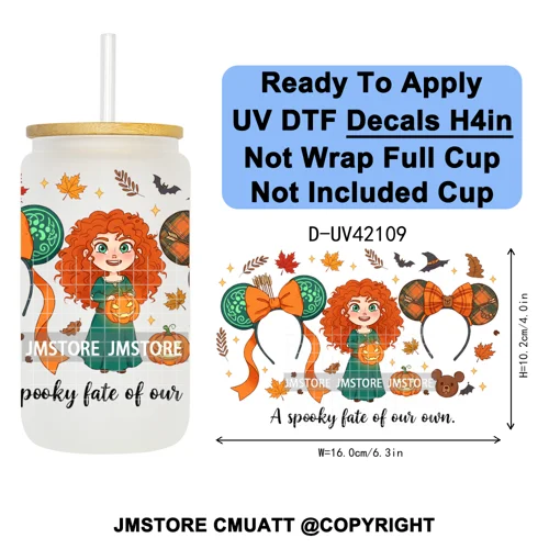 Spooky Halloween Mouse Ears Cartoon Character UV DTF Transfer Sticker Decals Ready To Apply Waterproof For 16OZ Libbey Glass Can