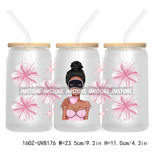 Iced Coffee Girly 16OZ UV DTF Cup Wrap Transfer Stickers Custom Labels Durable Waterproof Logo For Libbey Glass Can Coquette Bow