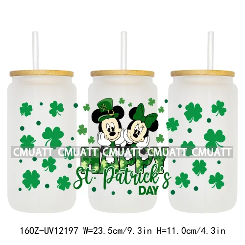 Cartoon St Patricks' Day Lucky Shamrock Animals 16OZ UV DTF Cup Wrap Sticker Custom Label Waterproof Logo For Libbey Glass Can