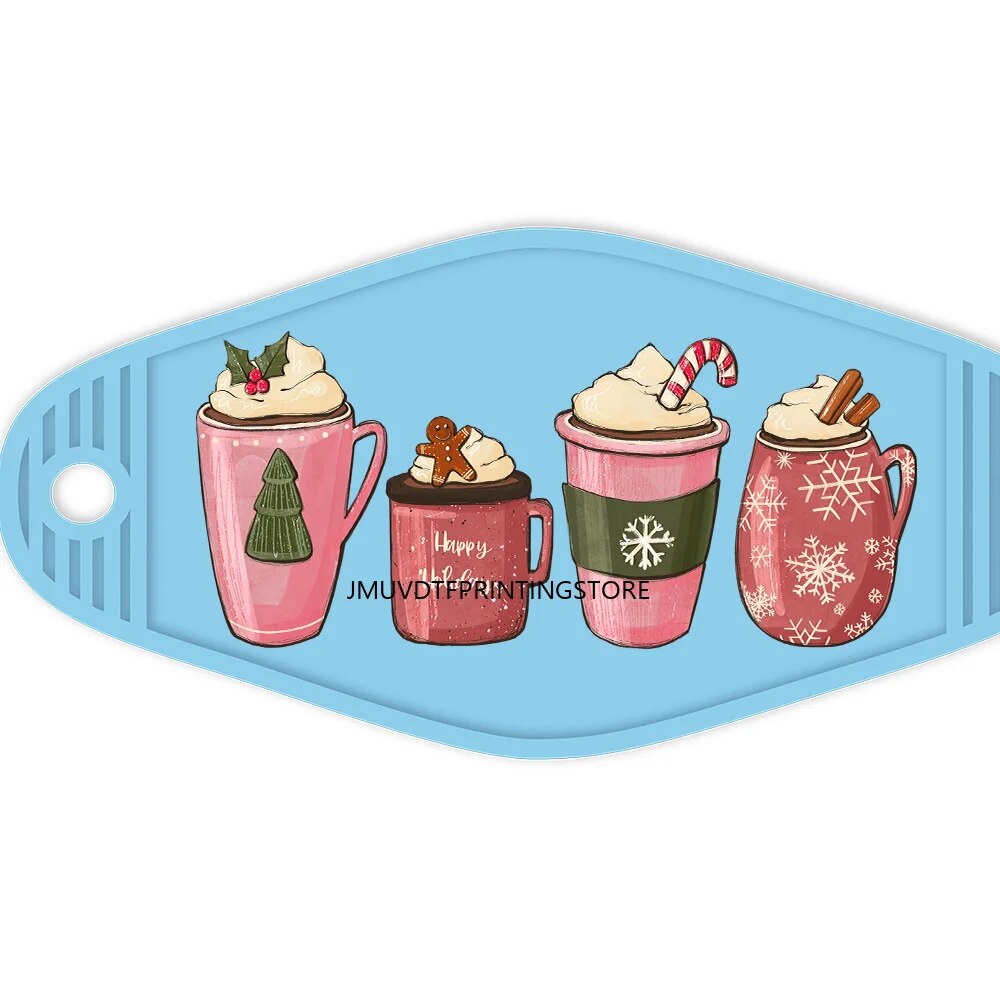 Hot Sale Christmas Coffee Latte Drink High Quality WaterProof UV DTF Sticker For Motel Hotel Keychian