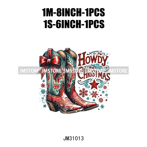 Funny Howdy Christmas Western Cowboy Highland Cow Gingerbread Boots Iron On DTF Transfers Stickers Ready To Press For T-shirts