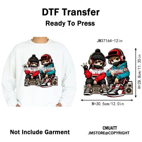 12in Colorful Gangster Urban Hip Hop Music Panda Dog Animal Lover Iron on DTF Heat Transfer Stickers Ready to Press for Clothing