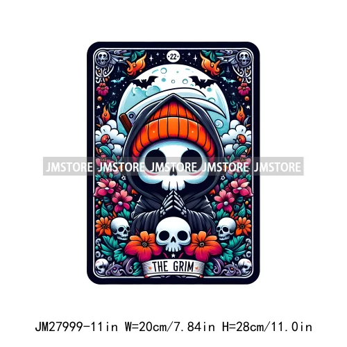 Spooky Halloween Tarot Card Pumpkin Skeleton Ghost Flower Iron On DTF Transfers Stickers Ready To Press For Sweatshirt Bags