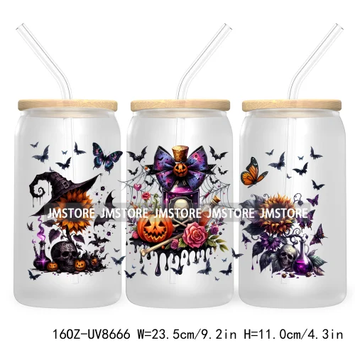 Spooky Witch Social Club UV DTF Cup Wrap For 16OZ Libbey Glass Cups Can Transfer Stickers Custom Labels Logo Halloween Season