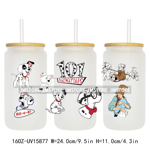 Cute Loyal Dogs Black Dalmatian UV DTF Cup Wraps Ready To Apply Waterproof Transfer Stickers For 16OZ Libbey Glass Can Tumbler