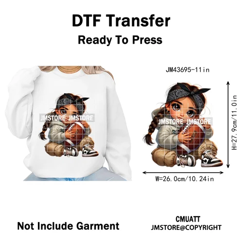 Cute Sporty Fans Chicana Mexican Girls Kids Football Season Iron on Washable DTF Transfers Stickers Ready to Press for Clothing