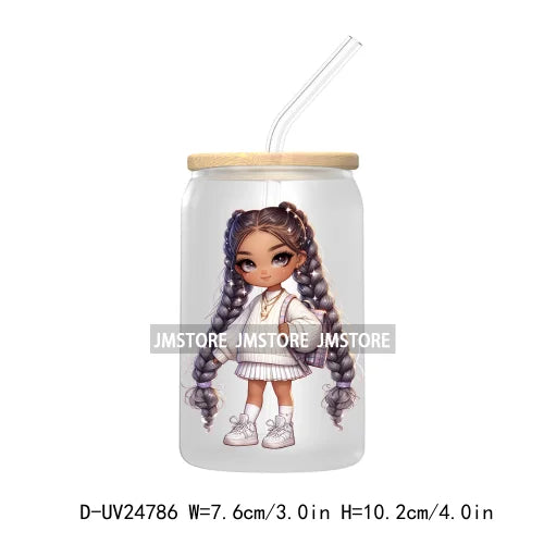 Fashion Chibi Dreadlock Girls UV DTF Transfers Stickers Decals For Libbey Cold Cups Mugs Tumbler Waterproof DIY Craft Black Girl