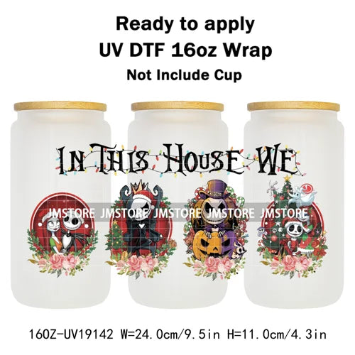 Horror Christmas Nightmare Character UV DTF Wrap Transfer Sticker Selfadhesive Waterproof High Quality For 16OZ Libbey Glass Can