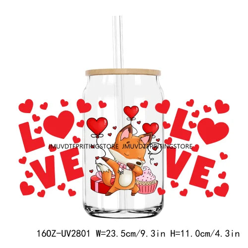 Cute Animal Couple Valentine Day UV DTF Sticker For 16OZ Libbey Glass Cup Can Wrap Transfer Sticker Custom Labels DIY Logo