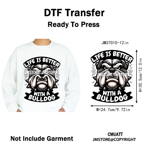 12in Graffiti Gangster Hip Hop Gorilla Life Is Better With Bulldog Iron on DTF Heat Transfer Sticker Ready to Press for Hoodies