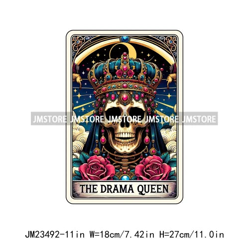 Snarky Funny Tarot Card Woman Sarcastic Skeleton Mother Witchy Vibes Skull Mama DTF Logos Transfer Stickers For Clothing