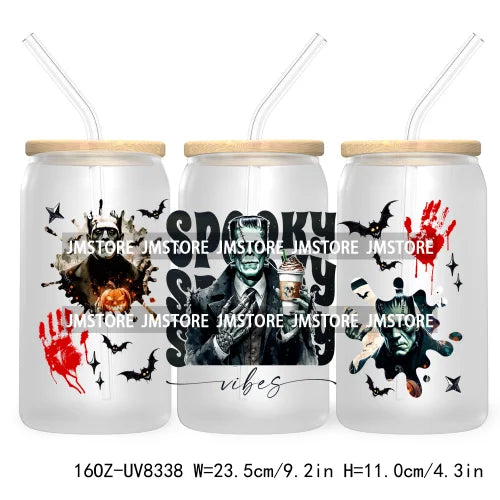 Spooky Vibes Coffee 16OZ UV DTF Cup Wrap Transfers Stickers Custom Labels Durable Waterproof Logo For Libbey Glass Can Halloween