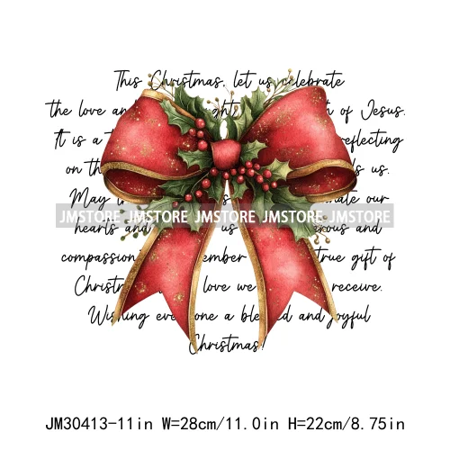 Coquette Bow Girly Christmas Merry White Holidays Santa Christian Xmas Iron On DTF Transfers Sticker Ready To Press For Clothing