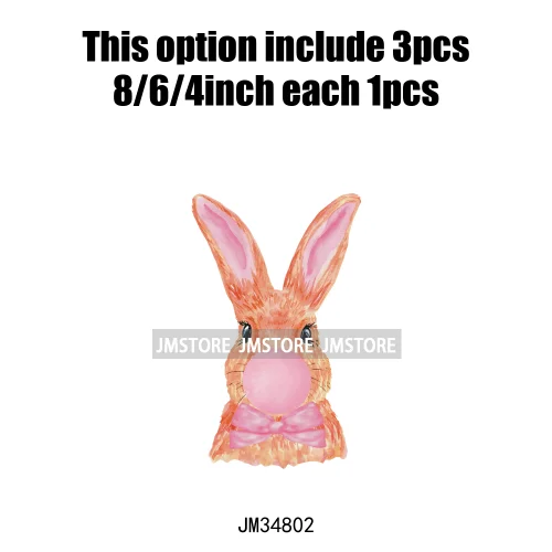 Cute Blowing Bubble Bunny Coquette Preppy Easter Eggs Carrot Iron On DTF Heat Transfer Stickers Ready To Press For T-shirts Bags