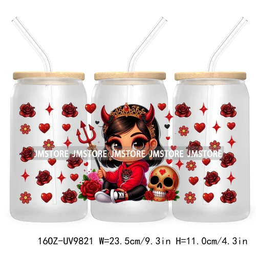 Day Of The Dead 16OZ UV DTF Cup Wrap Transfer Stickers Hispanic Chibi Baby Girl Custom Labels Waterproof For Libbey Glass Can