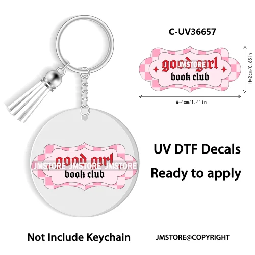 Trendy Bookish Inspirational Quotes UV DTF Decal Round Keychain Ready To Apply WaterProof Transfer Stickers For Circle Keychain