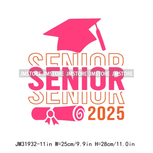 New High School Pink Senior 2025 Grad Squad 2k25 Senior Year Coquette Iron On DTF Transfers Stickers Ready To Press For Hoodies