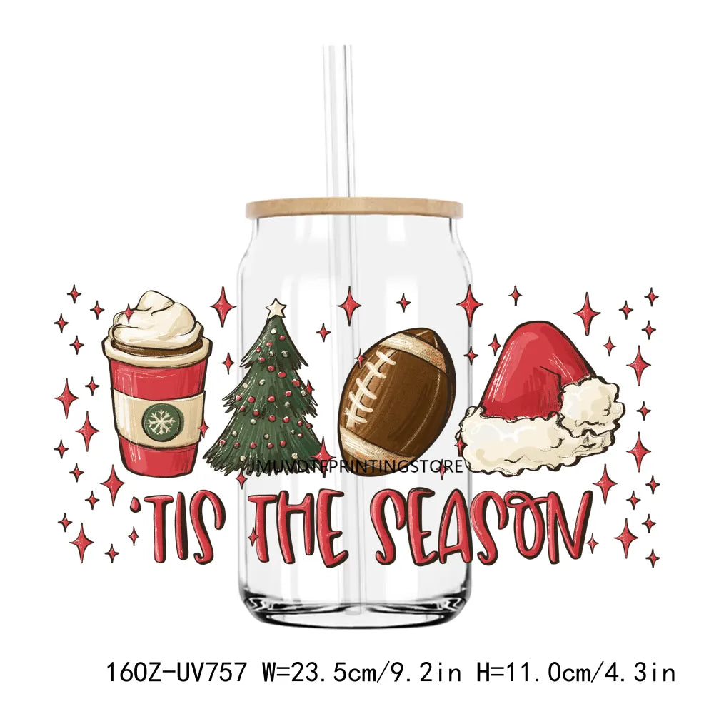 Tis The Season Christmas 16OZ UV DTF Cup Wrap Transfers Stickers Custom Labels DIY Durable Waterproof Logo For Libbey Glass Can