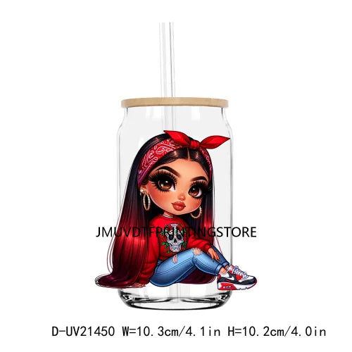 Chibi Cute Chicana Doll With Rose UV DTF Transfers Stickers Decals For Libbey Cold Cups Mugs Tumbler Mexico Waterproof DIY Logo