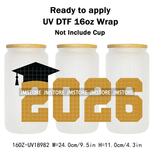 Senior 2026 Graduation Girly UV DTF Cup Wrap Ready To Apply Transfer Stickers Waterproof 16OZ Tumbler Wraps For Libbey Glass Can