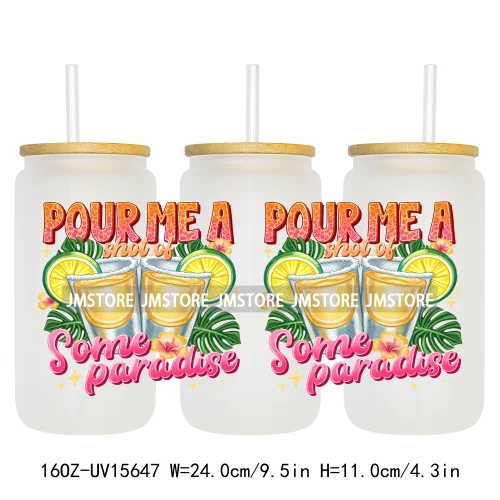 Coquette Bow Florida Softgirl Summer Trip  UV DTF Wraps Transfer Sticker Custom High Quality For 16OZ Libbey Glass Can Tumbler