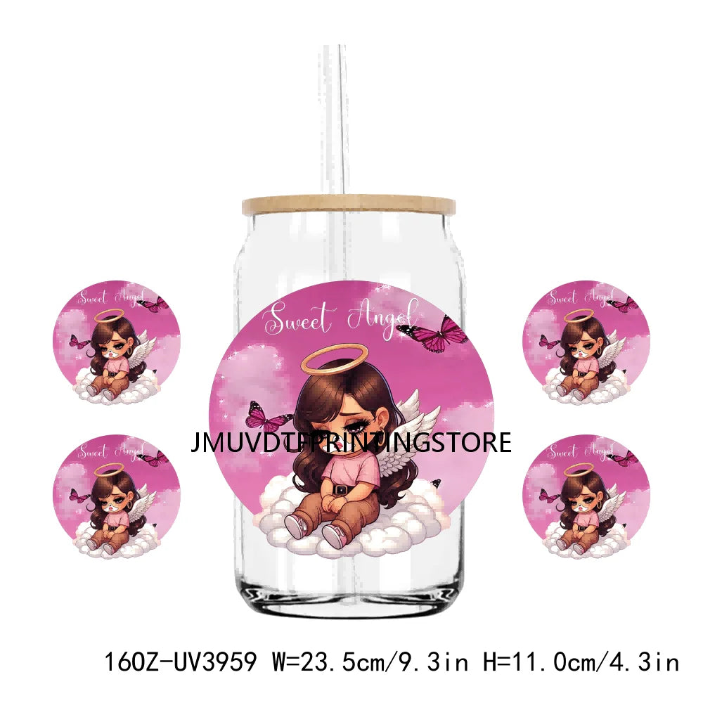 Chicana Valentine Mexican Culture 16OZ UV DTF Cup Wrap Transfer Stickers Custom Labels DIY Waterproof Logo For Libbey Glass Can