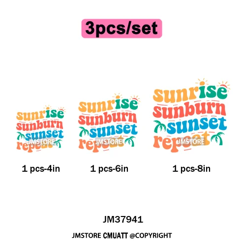 Funny Summer Quotes Sunset Palm Trees Beach Vacation Vibes Washable Iron on DTF Transfer Sticker Ready to Press for Textile Bags