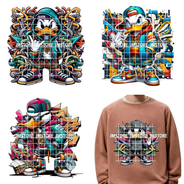 12in Cartoon Streetwear Duck Off Hip Hop Gangster Animal Vibes Iron on DTF Transfers Stickers Ready to Press for T-shirts Bags