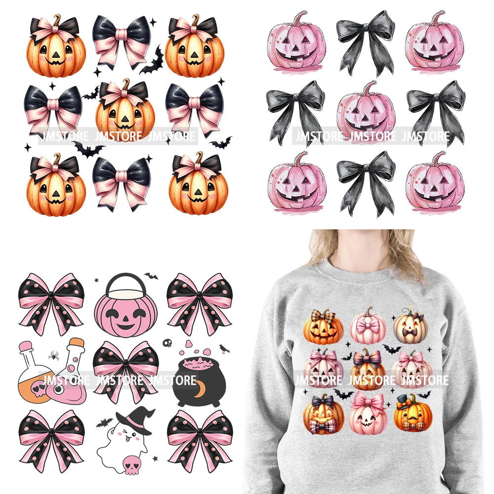 Fashion Halloween Pumpkin Coquette Bow Spooky Vibes Washable Printing DTF Iron On Heat Press Transfer Stickers For Clothing Bags