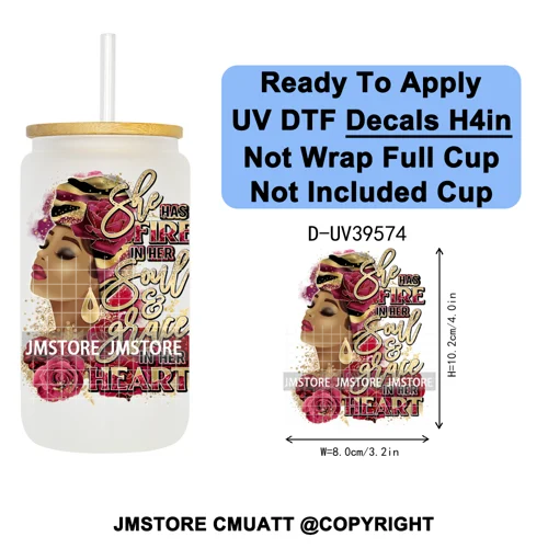 Fashion Girl Praying Black Women UV DTF Decals Ready To Apply Waterproof Transfer Stickers DIY Crafts For 16OZ Libbey Glass Can
