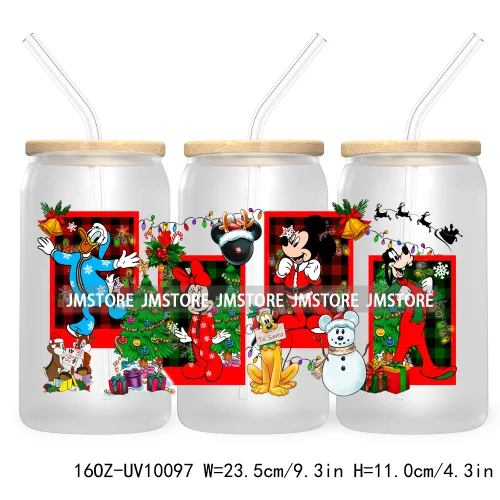 Mouse Christmas Cartoon Friends 16OZ UV DTF Cup Wrap Transfer Stickers Princess Custom Labels Waterproof For Libbey Glass Can