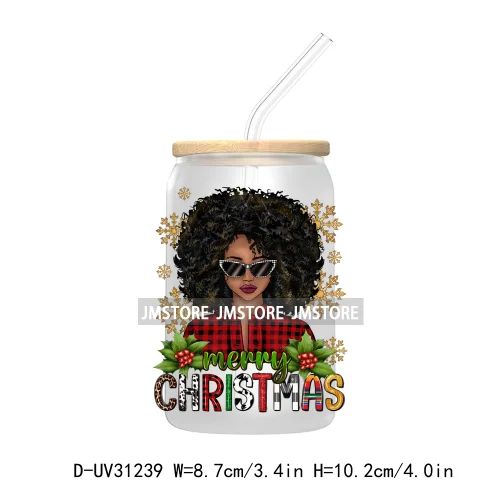 Afro Woman Nails Hip Pop Santa UV DTF Transfer Stickers Decals For Libbey Cold Cups Mugs Tumbler Just A Girl Who Loves Christmas