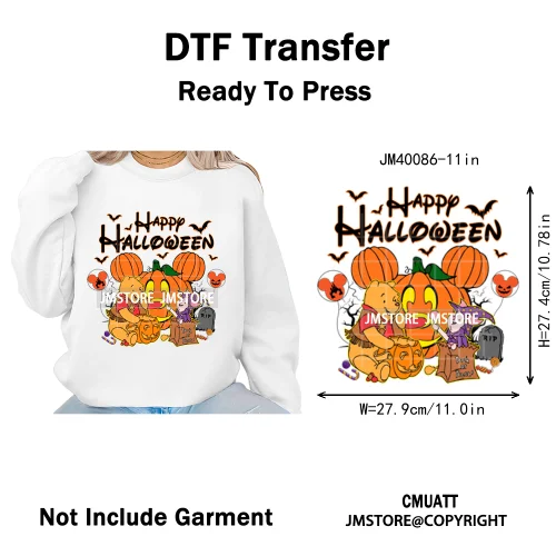 Happy Halloween Season Pumpkin Skull Cartoon Character Girly Evil Queen Iron on DTF Transfer Stickers Ready to Press for Textile