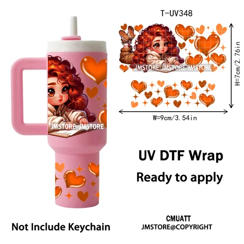 Chibi Girl Heart Cartoon Princess UV DTF Mini Tumbler Keychain Wraps Ready To Apply Transfer Stickers Prints Waterproof Decals
