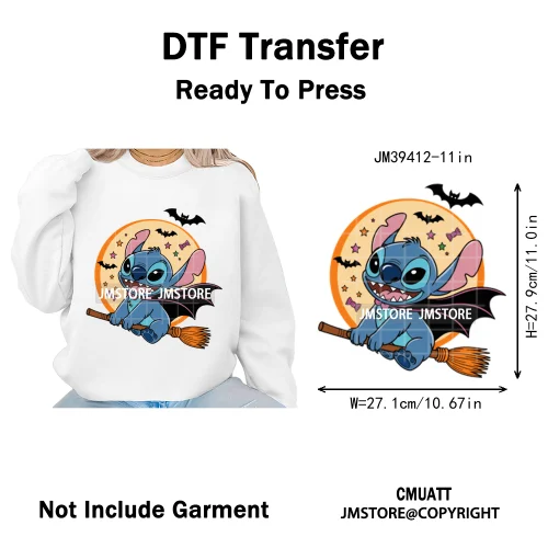 Spooky Vibes Horror Trick Or Treat Cartoon Animal Pumpkin Bats Iron on DTF Washable Transfers Sticker Ready to Press for Hoodies