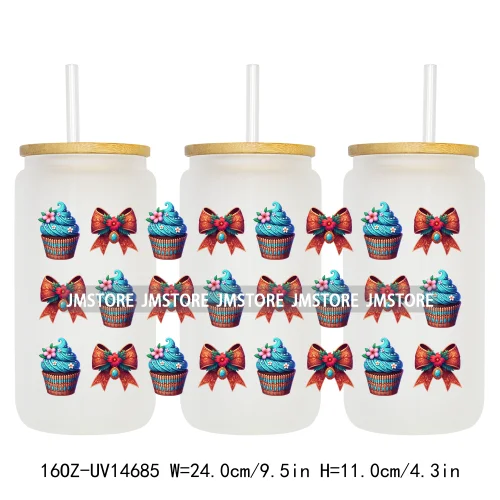 Coquette Bow Cake Princess UV DTF Wraps Transfer Sticker Selfadhesive Waterproof High Quality For 16OZ Libbey Glass Can Tumbler
