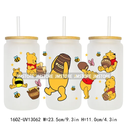 Lovely Cartoon Bear Characters 16OZ UV DTF Cup Wraps Ready To Apply Waterproof Transfer Stickers For Libbey Glass Can Tumbler