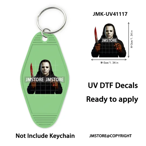Black Dad Halloween Horror Villain UV DTF Motel Keychain Decal Ready To Ship Durable Transfer Stickers Prints For Hotel Keychain